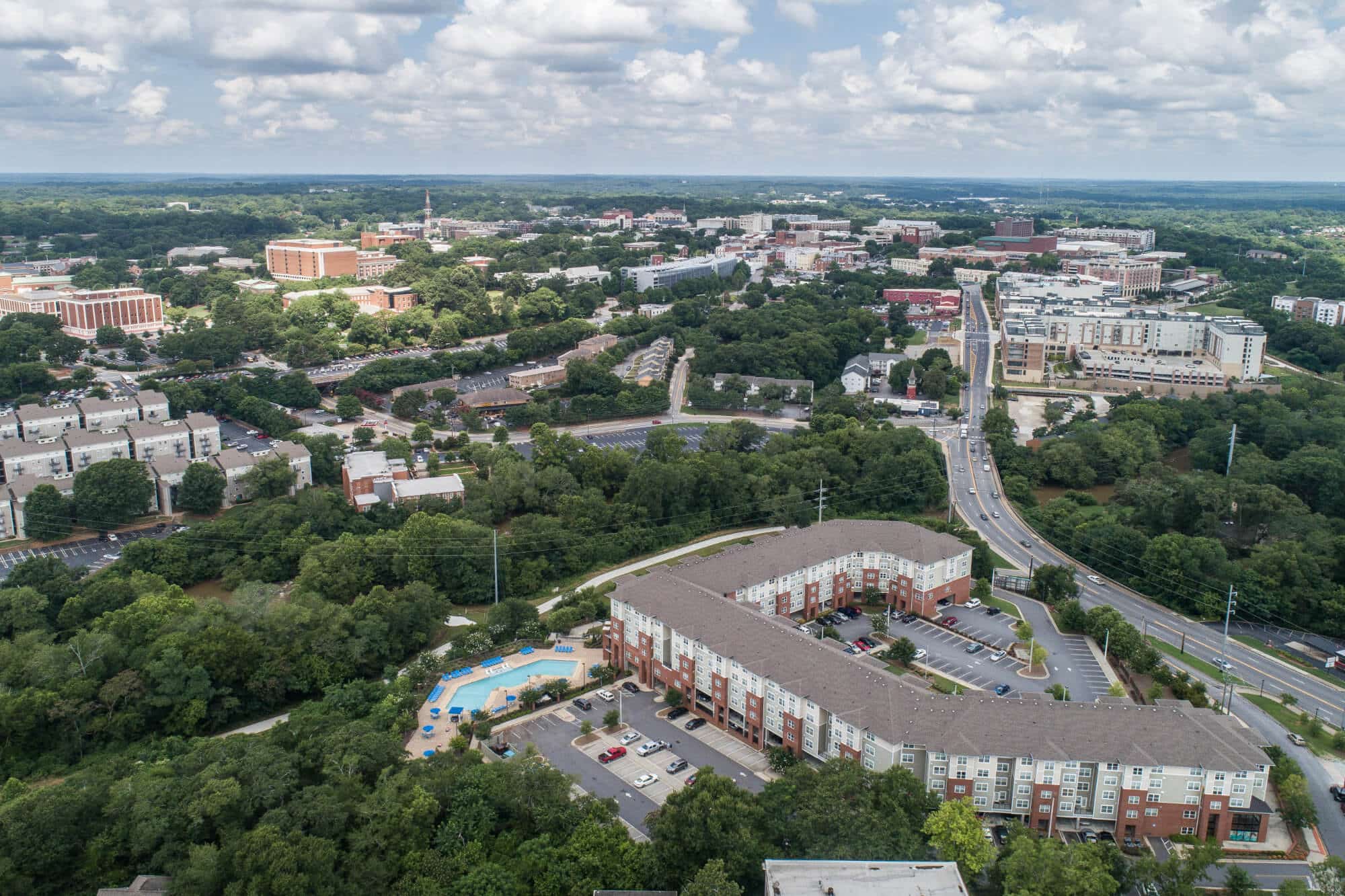 the flats at carrs hill off campus apartments near the university of georgia athens aerial view of community and surrounding athens
